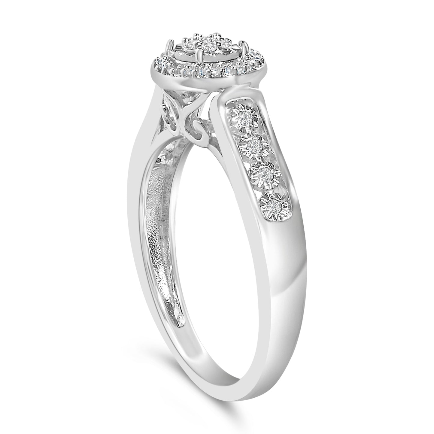 Sterling Silver Diamond Accent Round Cluster Halo Ring Bids.com