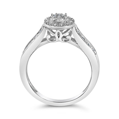 Sterling Silver Diamond Accent Round Cluster Halo Ring Bids.com