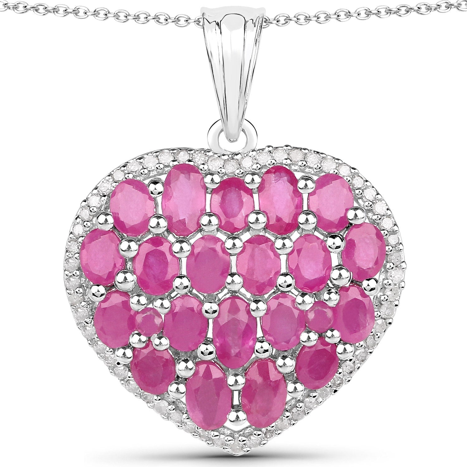 5.00 Carat Genuine Ruby and White Diamond .925 Sterling Silver Pendant Bids.com