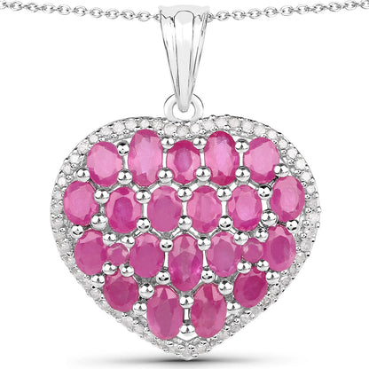 5.00 Carat Genuine Ruby and White Diamond .925 Sterling Silver Pendant Bids.com