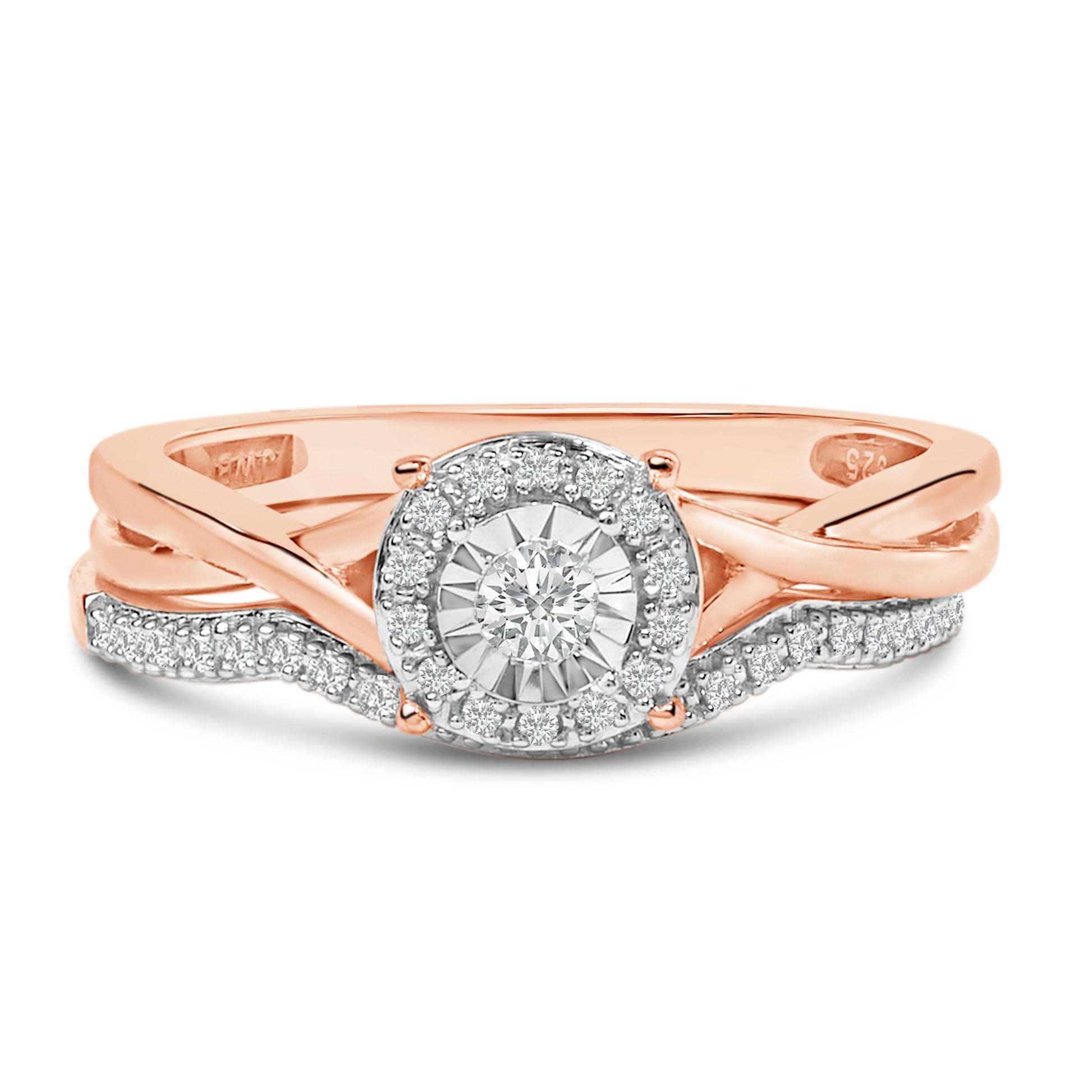 14K Rose Gold Plated Sterling Silver 1/6 Cttw Diamond Round Halo Bridal Set Bids.com