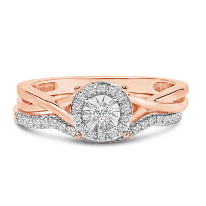 14K Rose Gold Plated Sterling Silver 1/6 Cttw Diamond Round Halo Bridal Set Bids.com