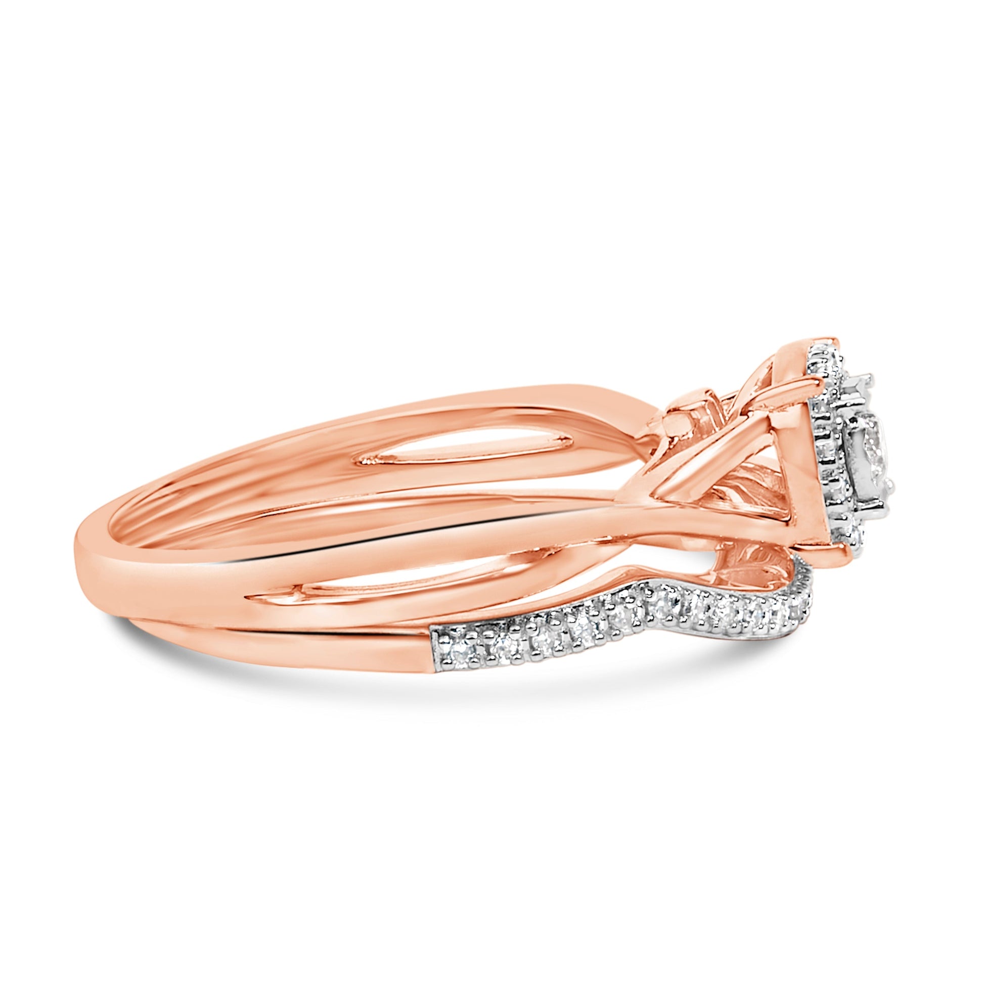 14K Rose Gold Plated Sterling Silver 1/6 Cttw Diamond Round Halo Bridal Set Bids.com