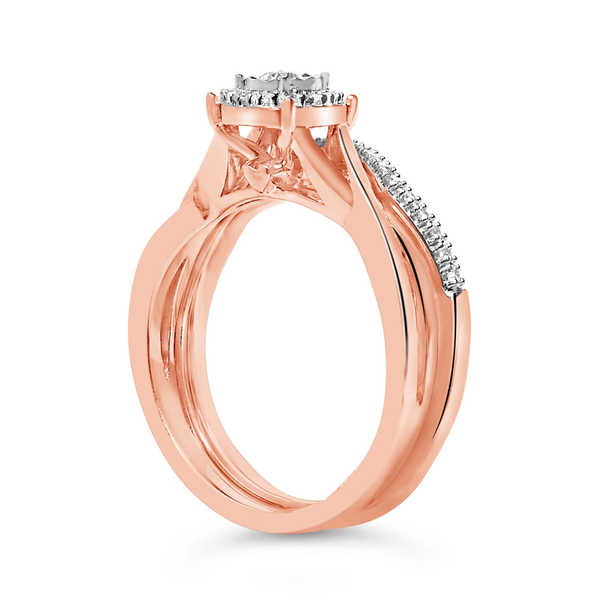 14K Rose Gold Plated Sterling Silver 1/6 Cttw Diamond Round Halo Bridal Set Bids.com
