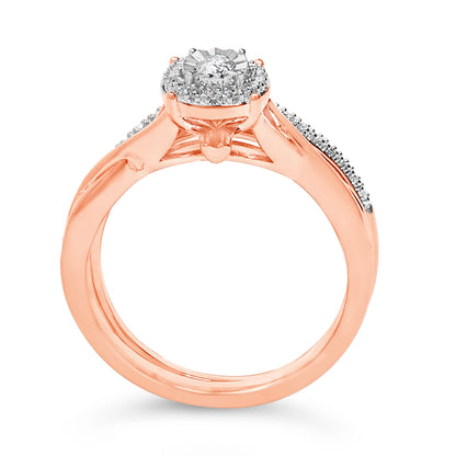 14K Rose Gold Plated Sterling Silver 1/6 Cttw Diamond Round Halo Bridal Set Bids.com