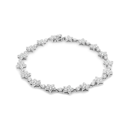 14K White Gold 1 1/5 Cttw Round Diamond Flower Blossom Link Bracelet (H-I Color, SI1-SI2 Clarity) - Size 7" Bids.com
