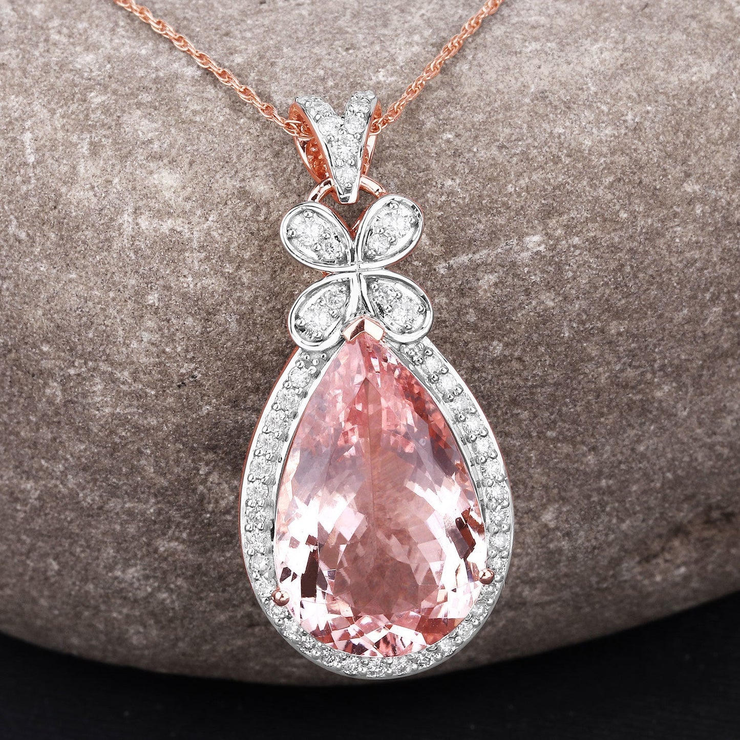 8.14 Carat Genuine Morganite and White Diamond 14K Rose Gold Pendant Bids.com