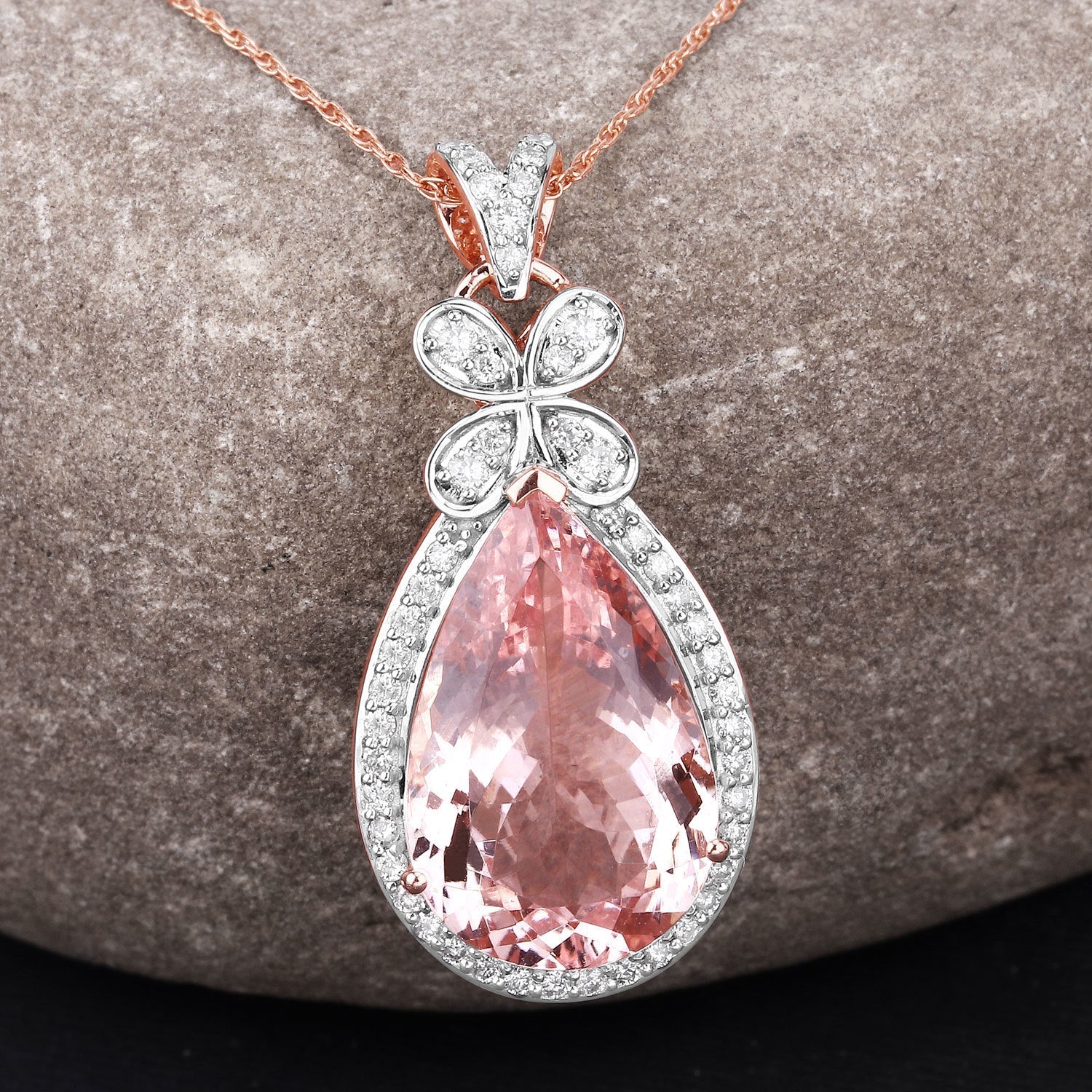 8.14 Carat Genuine Morganite and White Diamond 14K Rose Gold Pendant Bids.com