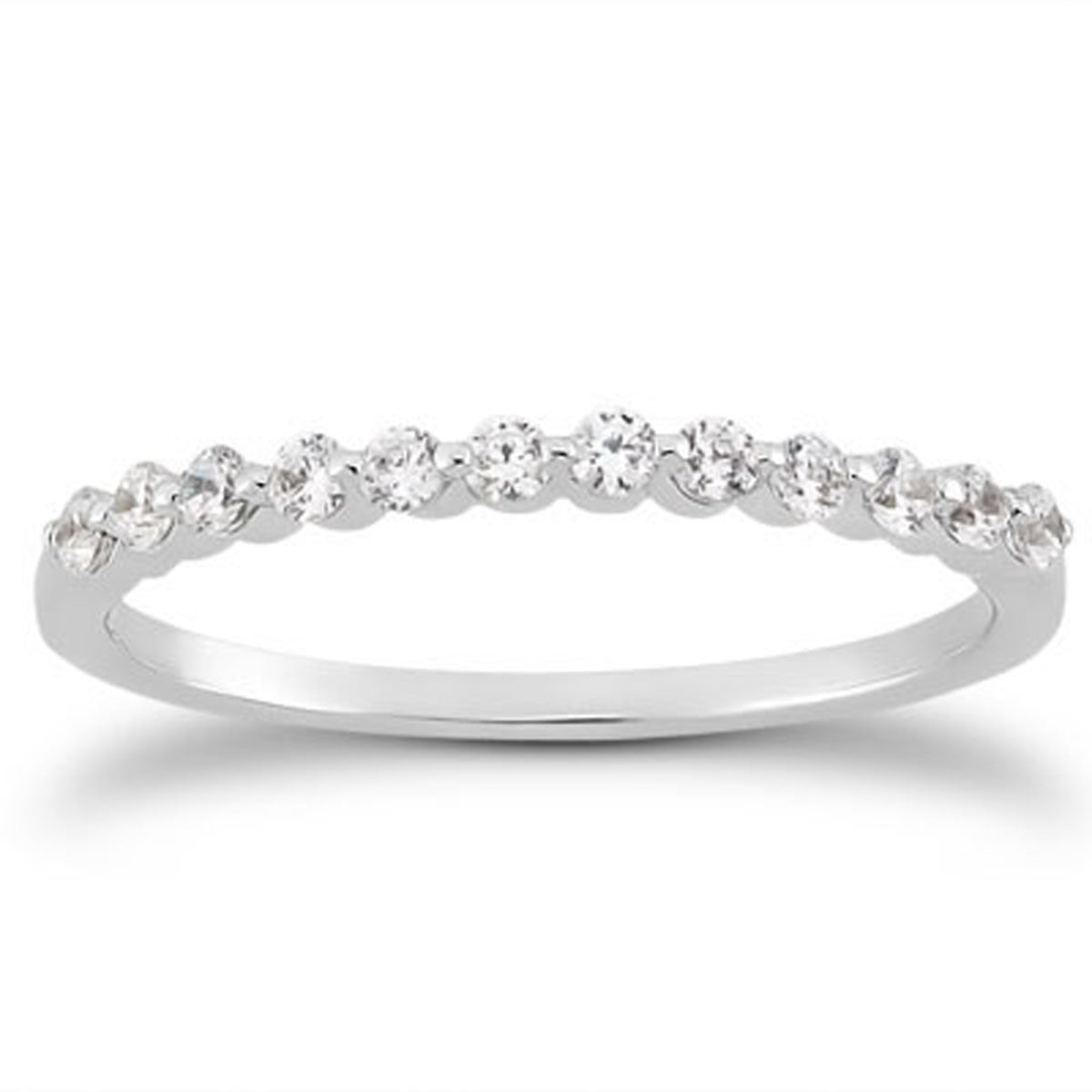 14k White Gold Floating Diamond Single Shared Prong Wedding Ring Band Bids.com