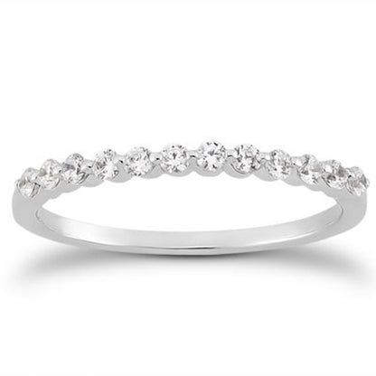 14k White Gold Floating Diamond Single Shared Prong Wedding Ring Band Bids.com