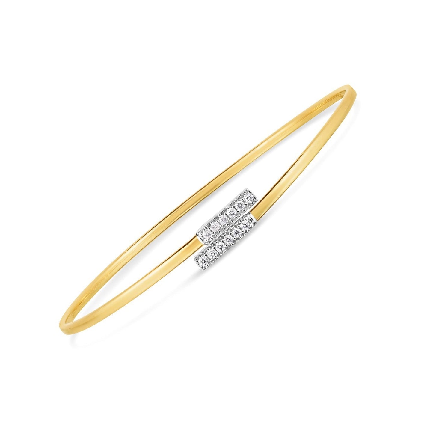 14k Two Tone Gold Diamond Bypass Bar Bangle (2.00 mm) Bids.com