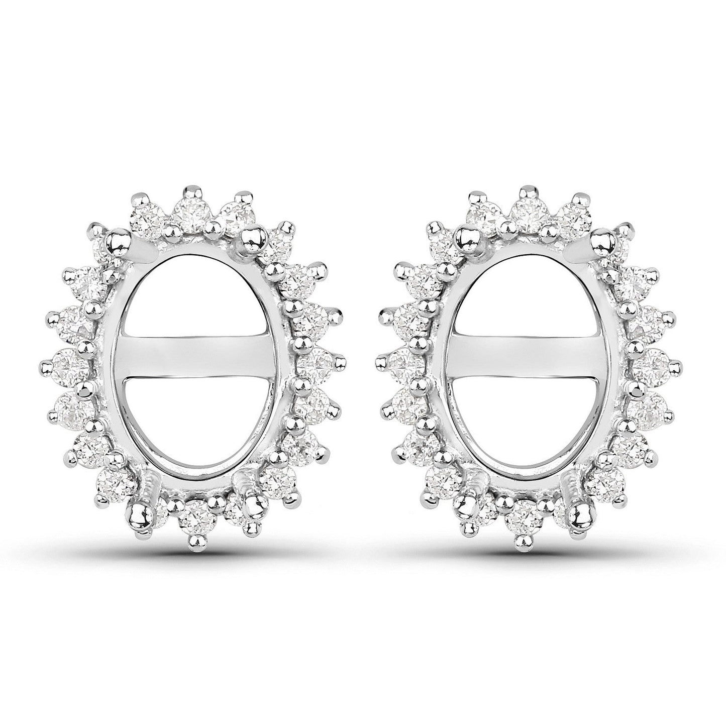0.26 Carat Genuine White Diamond 14K White Gold Semi Mount Earrings - holds 8x6mm Oval Gemstones Bids.com