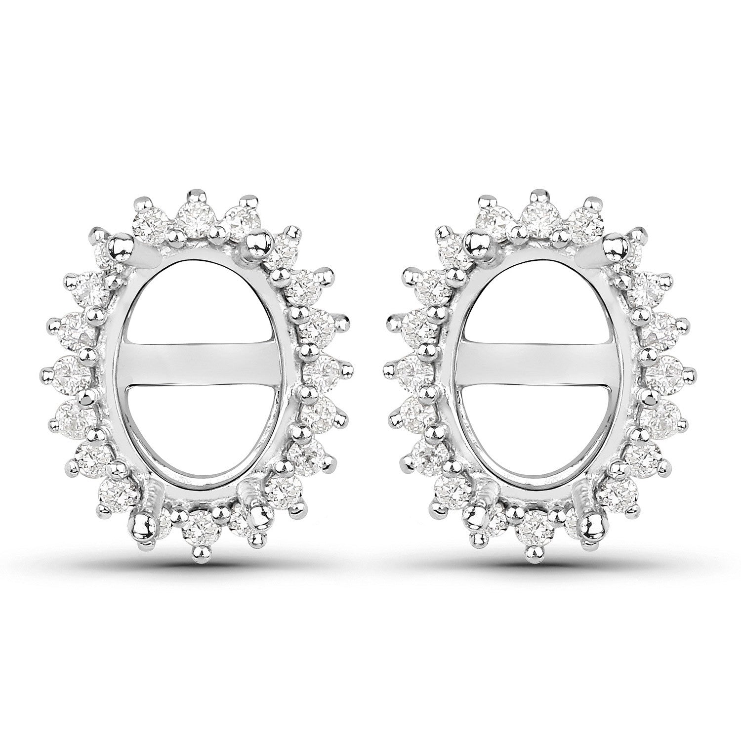 0.26 Carat Genuine White Diamond 14K White Gold Semi Mount Earrings - holds 8x6mm Oval Gemstones Bids.com
