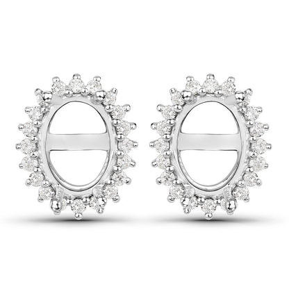 0.26 Carat Genuine White Diamond 14K White Gold Semi Mount Earrings - holds 8x6mm Oval Gemstones Bids.com