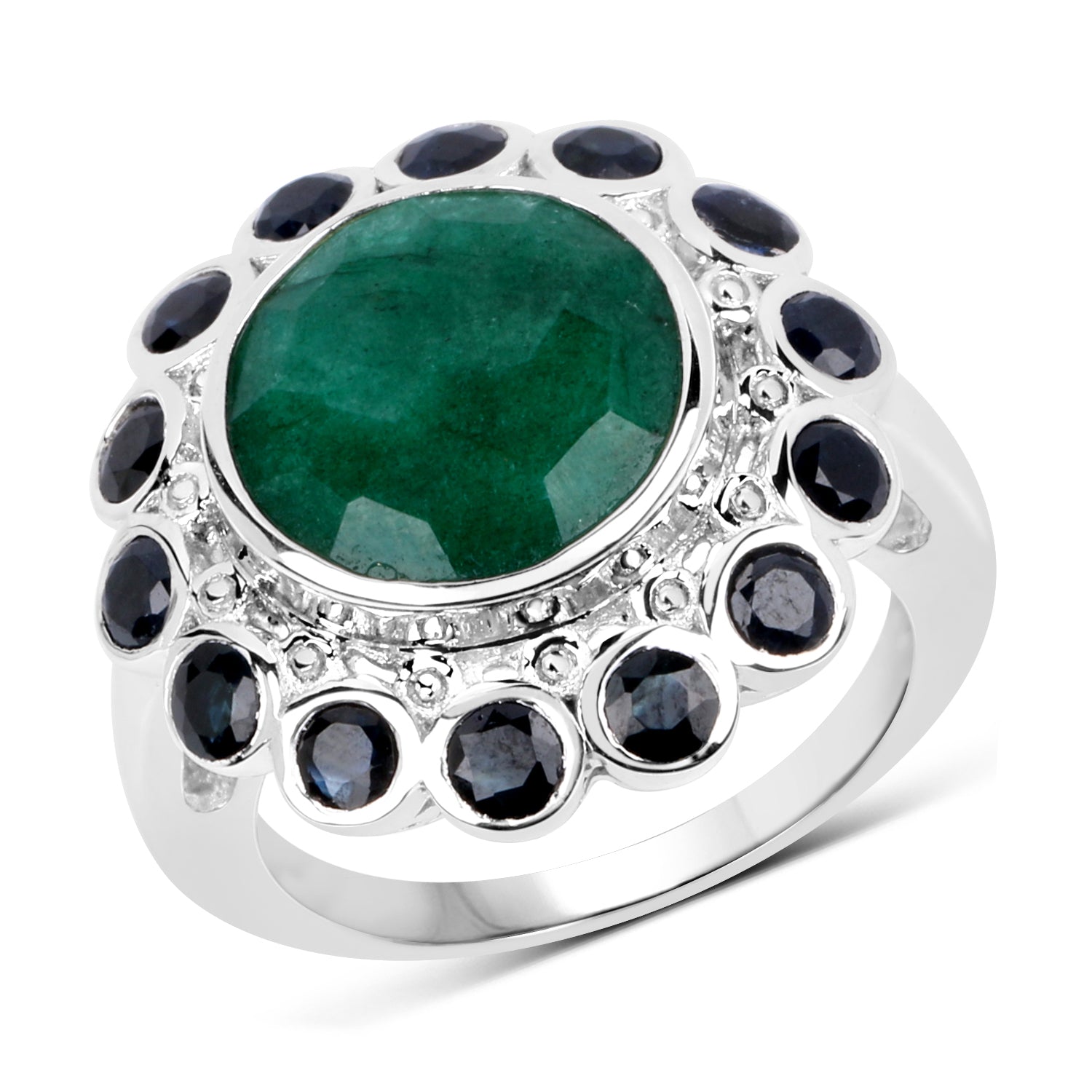 6.88 Carat Dyed Emerald & Blue Sapphire .925 Sterling Silver Ring Bids.com