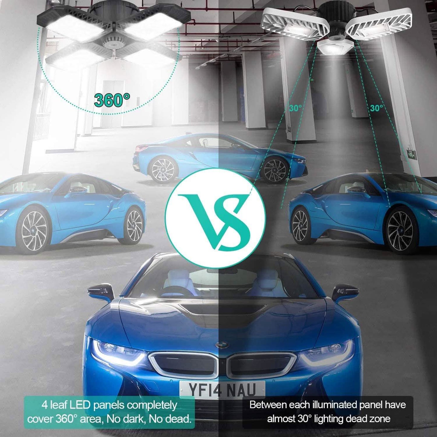 80W Deformable LED Garage Ceiling Lights with 4 Adjustable Panels DailySale