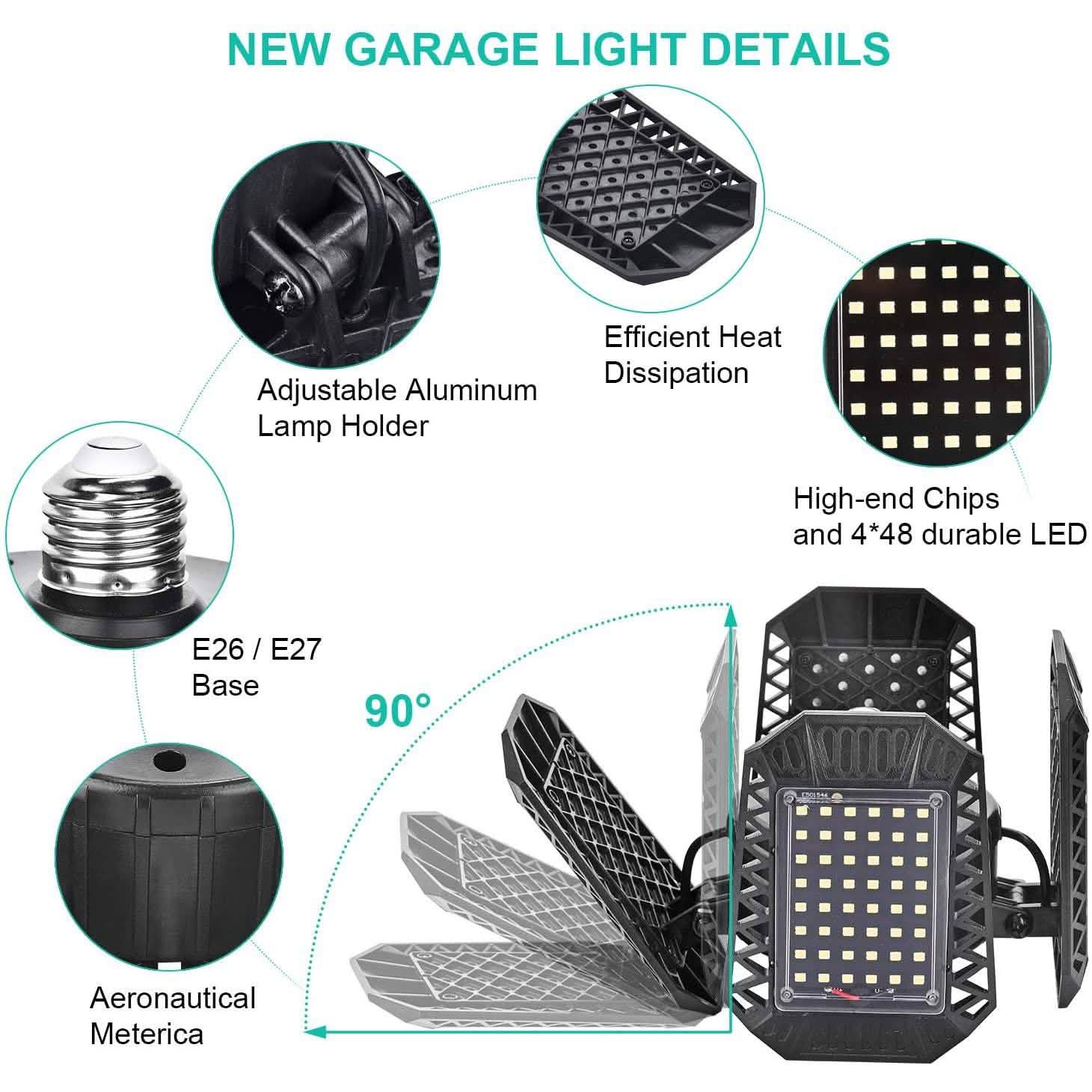 80W Deformable LED Garage Ceiling Lights with 4 Adjustable Panels DailySale