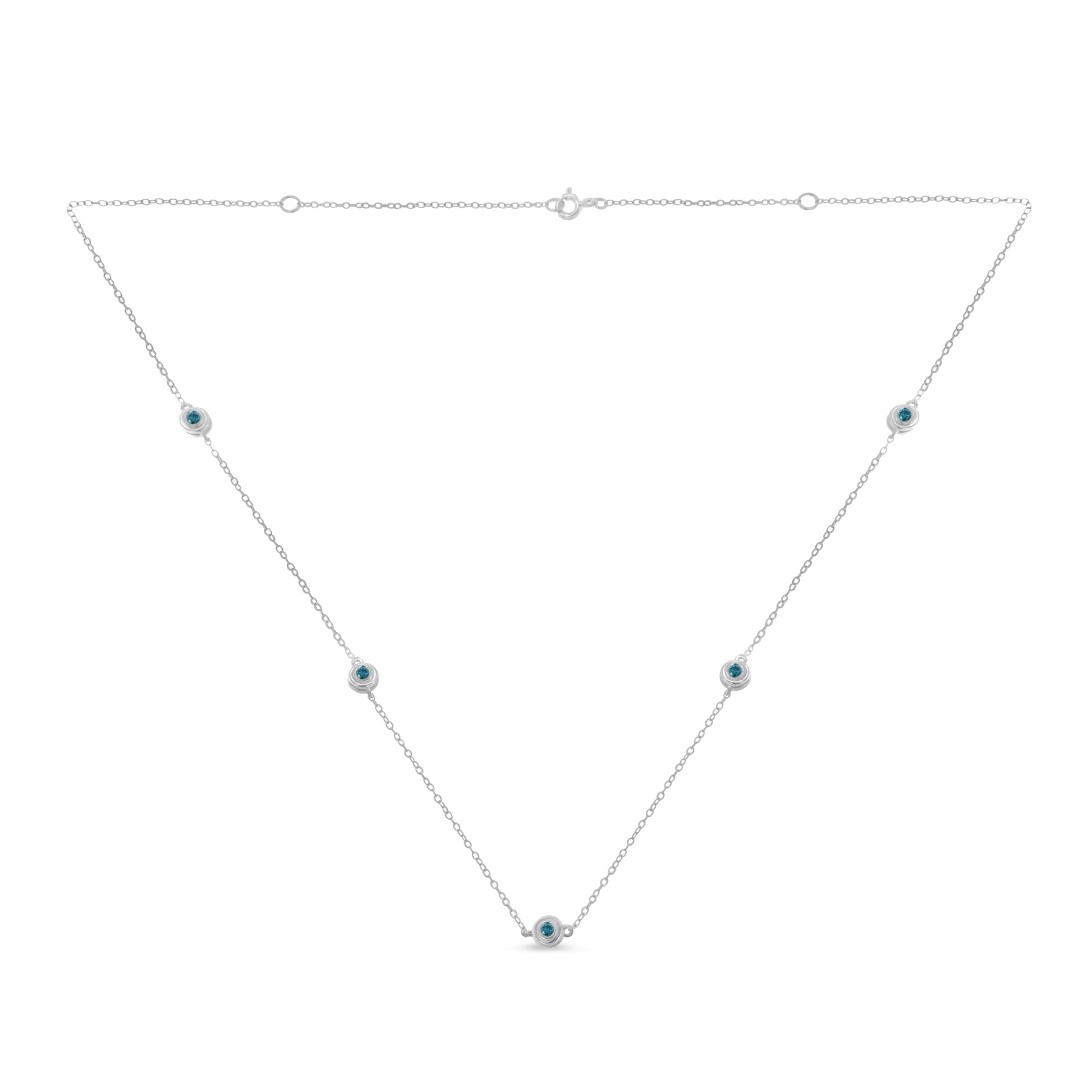 Sterling Silver Treated Blue Color Diamond Station Necklace (1/2 cttw, Blue Color, I2-I3 Clarity) Bids.com