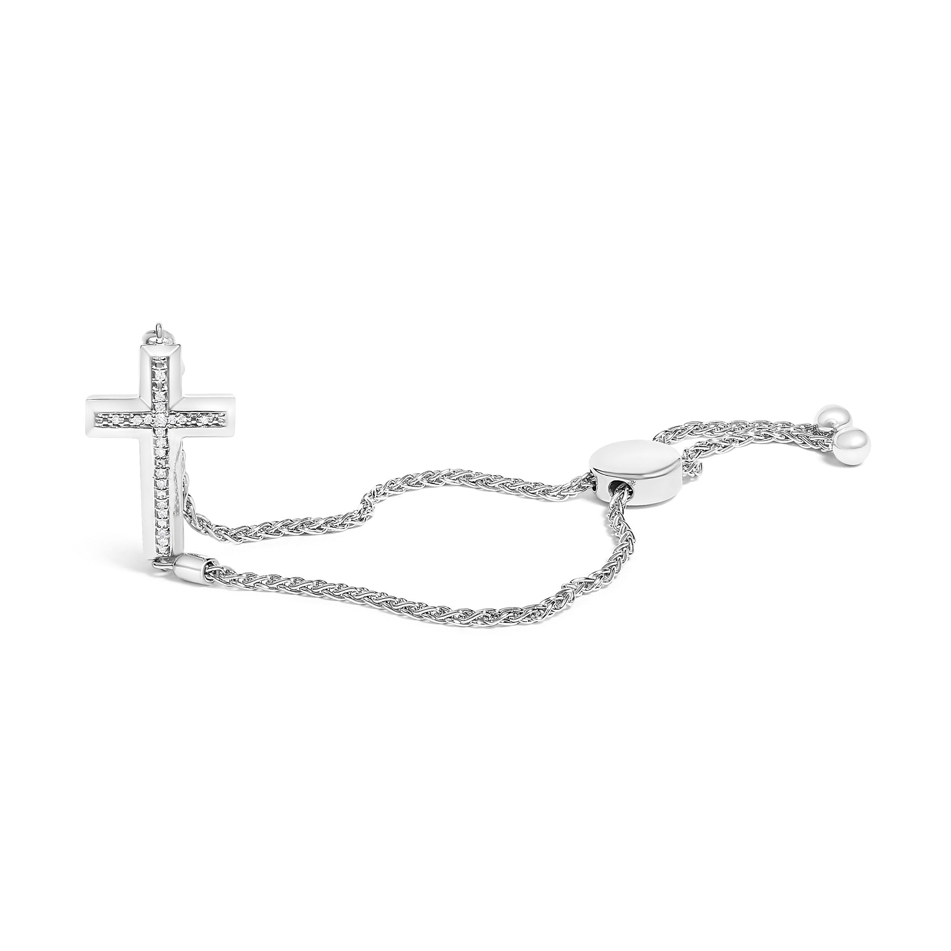 .925 Sterling Silver Diamond Accent Cross Bolo Bracelet (I-J Color, I1-I2 Clarity) - 7" Bids.com