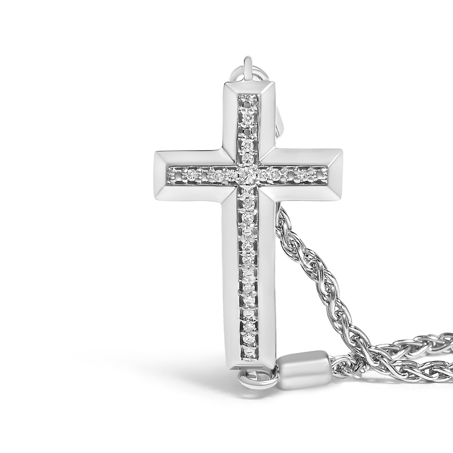 .925 Sterling Silver Diamond Accent Cross Bolo Bracelet (I-J Color, I1-I2 Clarity) - 7" Bids.com