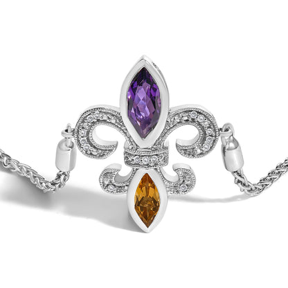 .925 Sterling Silver Marquise Purple Amethyst, Orange Citrine, and Diamond Accent Lariat 4â€-10â€ Fleur De Lis Adjustable Bolo Bracelet (I-J Color, I1-I2 Clarity) Bids.com
