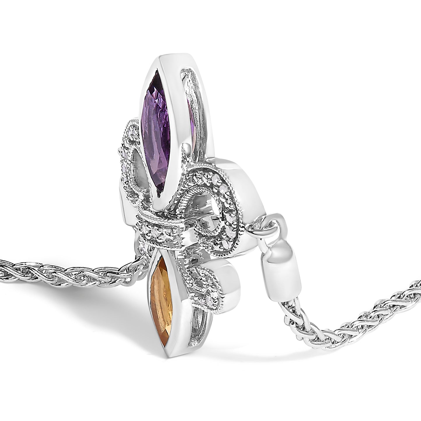 .925 Sterling Silver Marquise Purple Amethyst, Orange Citrine, and Diamond Accent Lariat 4â€-10â€ Fleur De Lis Adjustable Bolo Bracelet (I-J Color, I1-I2 Clarity) Bids.com