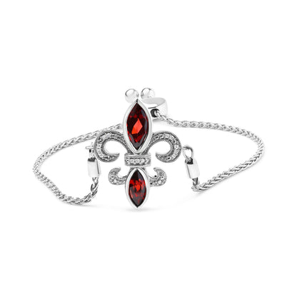 .925 Sterling Silver Marquise Garnet  and Diamond Accent Lariat 4â€-10â€ Fleur De Lis Adjustable Bolo Bracelet (H-I Color, SI1-SI2 Clarity) Bids.com