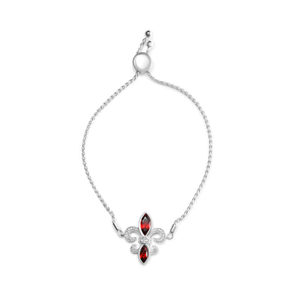 .925 Sterling Silver Marquise Garnet  and Diamond Accent Lariat 4â€-10â€ Fleur De Lis Adjustable Bolo Bracelet (H-I Color, SI1-SI2 Clarity) Bids.com