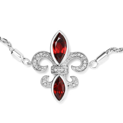 .925 Sterling Silver Marquise Garnet  and Diamond Accent Lariat 4â€-10â€ Fleur De Lis Adjustable Bolo Bracelet (H-I Color, SI1-SI2 Clarity) Bids.com