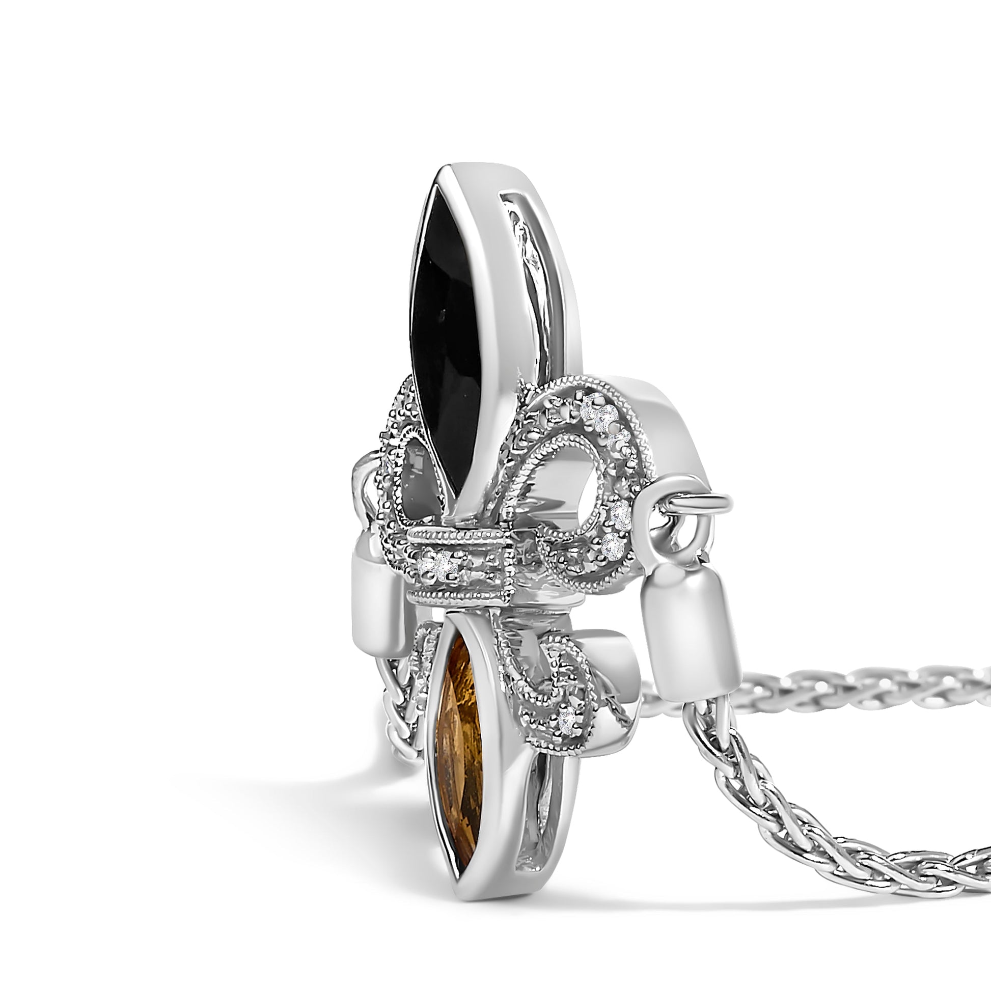 .925 Sterling Silver Marquise Black Onyx, Orange Citrine, and Diamond Accent Lariat 4â€-10â€ Fleur De Lis Adjustable Bolo Bracelet (I-J Color, I1-I2 Clarity) - 7" Bids.com