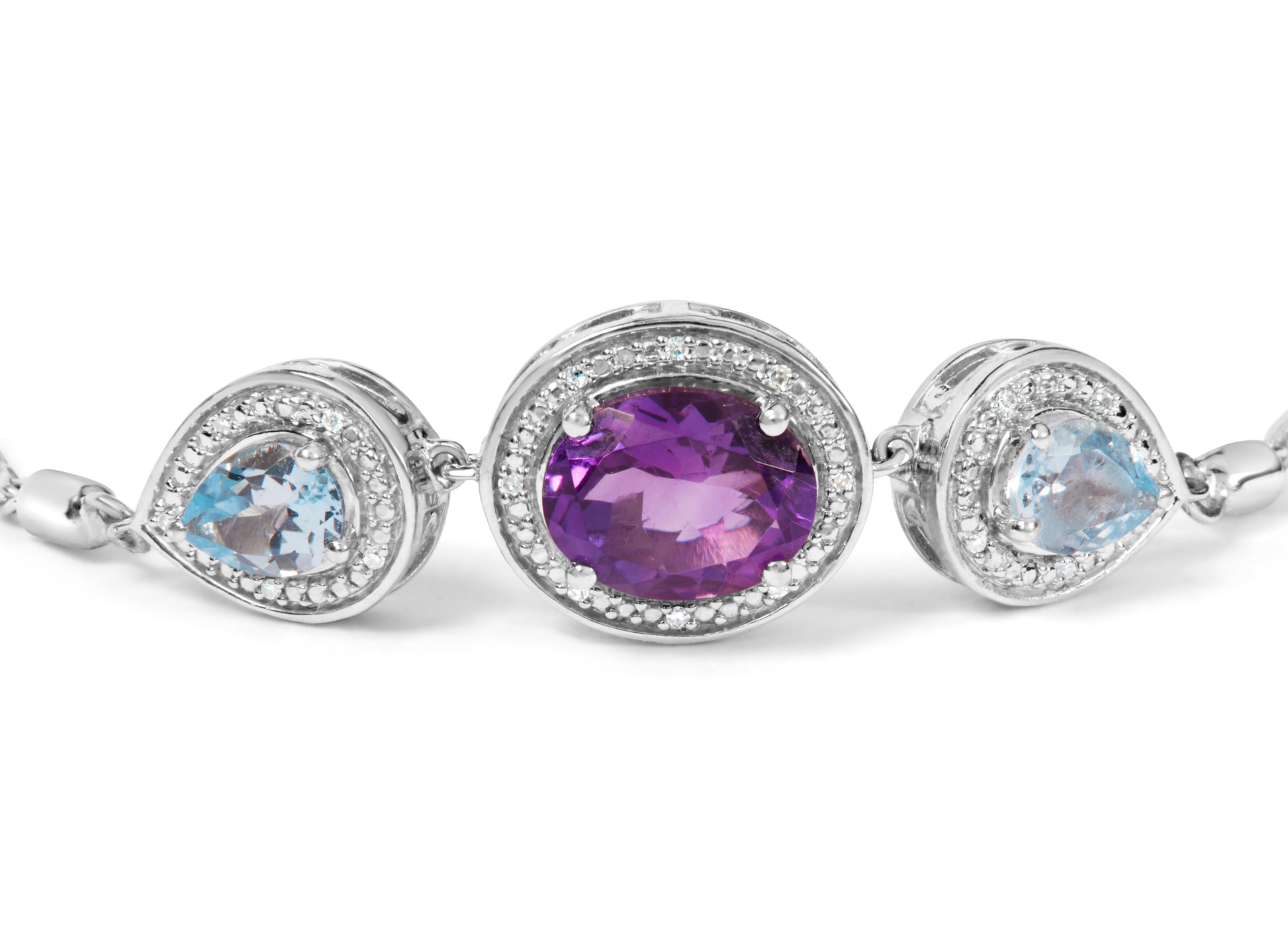 .925 Sterling Silver Oval Amethyst and Pear Blue Topaz with Diamond Accent Lariat 4â€-10â€ Adjustable Bolo Bracelet (H-I Color, SI1-SI2 Clarity) Bids.com