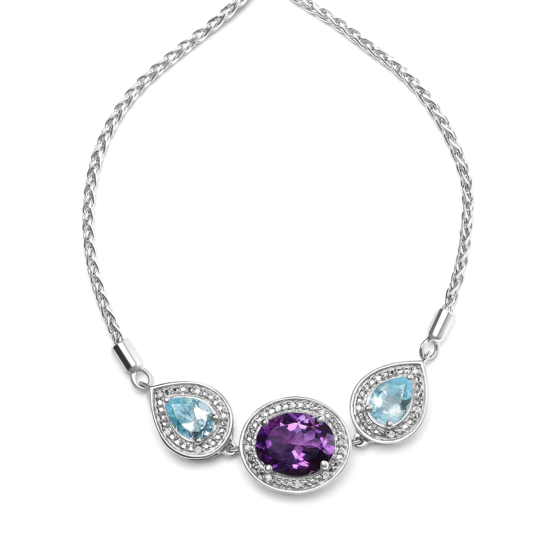 .925 Sterling Silver Oval Amethyst and Pear Blue Topaz with Diamond Accent Lariat 4â€-10â€ Adjustable Bolo Bracelet (H-I Color, SI1-SI2 Clarity) Bids.com