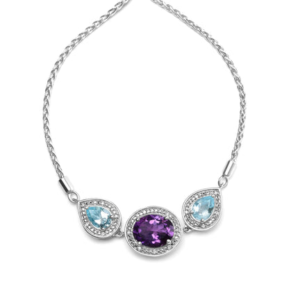 .925 Sterling Silver Oval Amethyst and Pear Blue Topaz with Diamond Accent Lariat 4â€-10â€ Adjustable Bolo Bracelet (H-I Color, SI1-SI2 Clarity) Bids.com