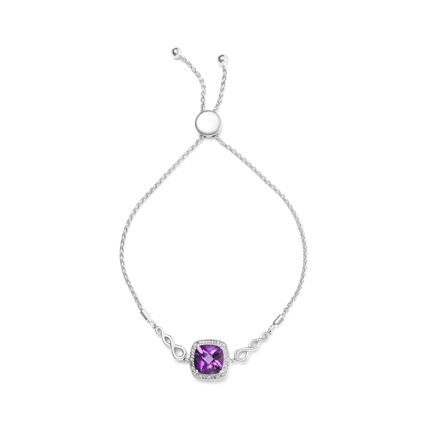 .925 Sterling Silver 10mm Cushion Cut Amethyst Gemstone and Diamond Accent Lariat 4â€-10â€ Adjustable Bolo Bracelet (H-I Color, SI1-SI2 Clarity) Bids.com