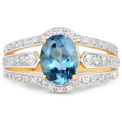 14K Yellow Gold Plated 2.30 Carat Genuine London Blue Topaz and White Topaz .925 Sterling Silver Ring Bids.com