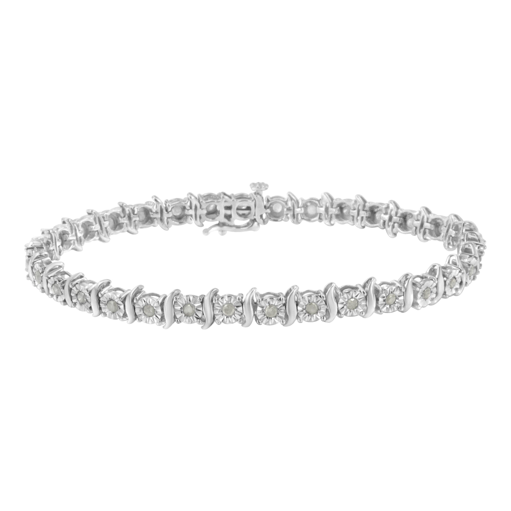 Two-Tone 10K Yellow Gold over .925 Sterling Silver 1.0 Cttw Diamond S-Curve Link Miracle-Set Tennis Bracelet (I-J Color, I3 Clarity) - 7" Bids.com