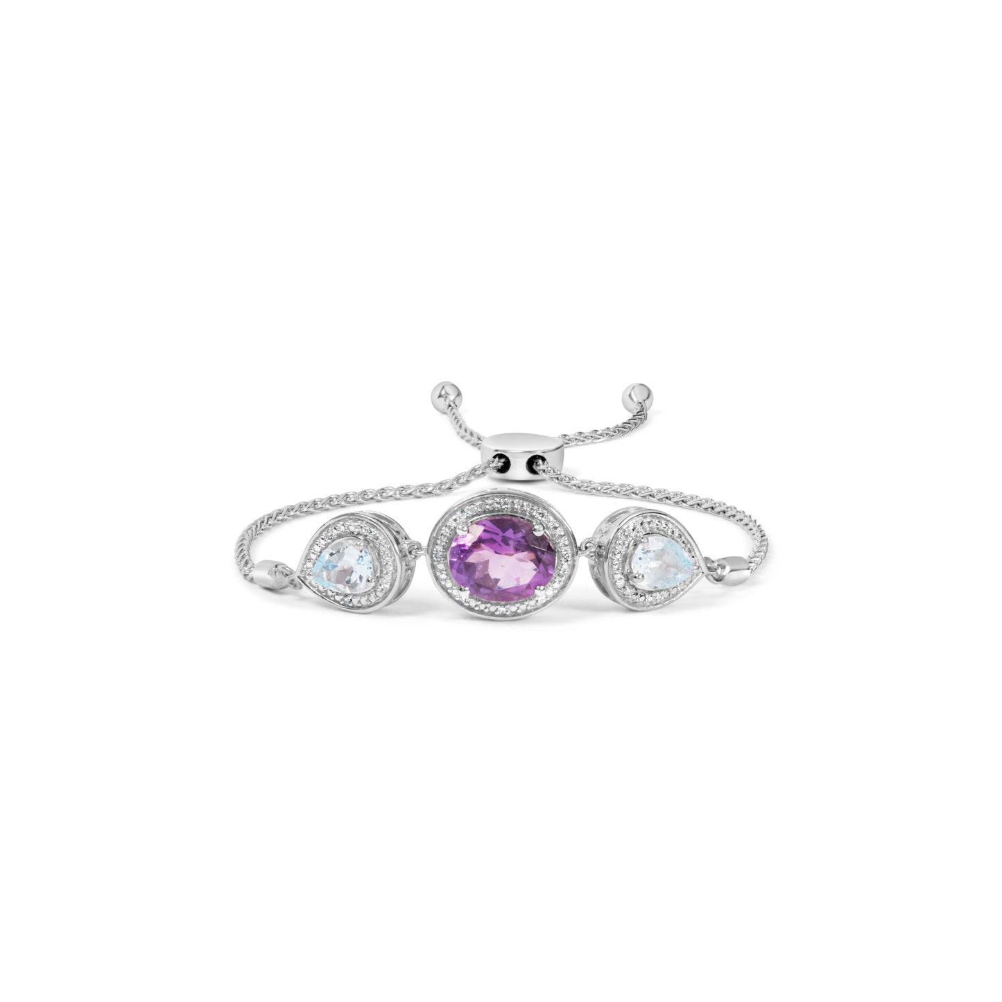 .925 Sterling Silver Oval Amethyst and Pear Blue Topaz with Diamond Accent Lariat 4â€-10â€ Adjustable Bolo Bracelet (H-I Color, SI1-SI2 Clarity) Bids.com
