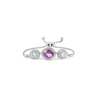 .925 Sterling Silver Oval Amethyst and Pear Blue Topaz with Diamond Accent Lariat 4â€-10â€ Adjustable Bolo Bracelet (H-I Color, SI1-SI2 Clarity) Bids.com