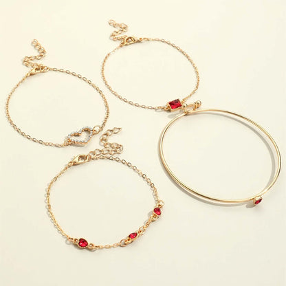 4pcs Rhinestone Alloy Bracelet Set – Minimalist Heart & Square Design DailySale