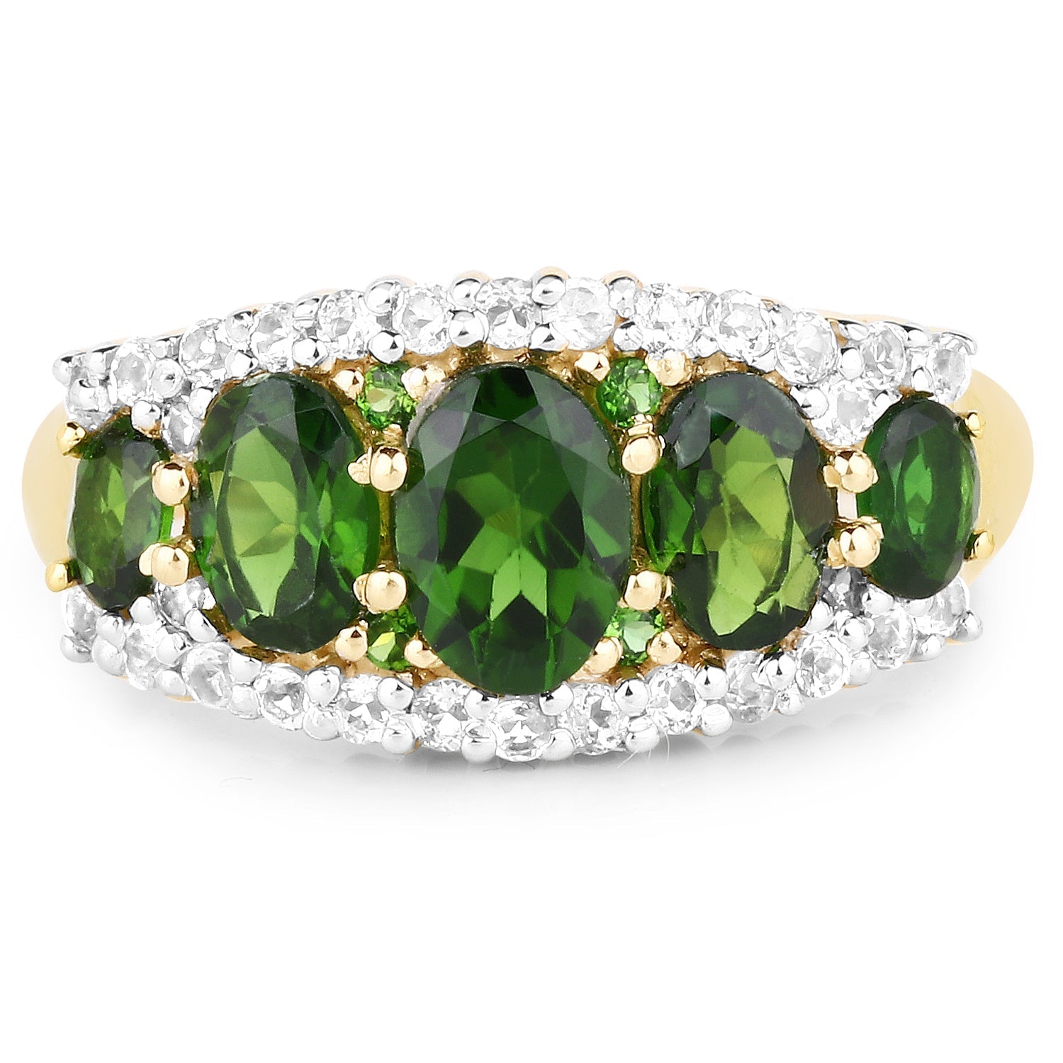 18K Yellow Gold Plated 2.70 Carat Genuine Chrome Diopside and White Topaz .925 Sterling Silver Ring Bids.com