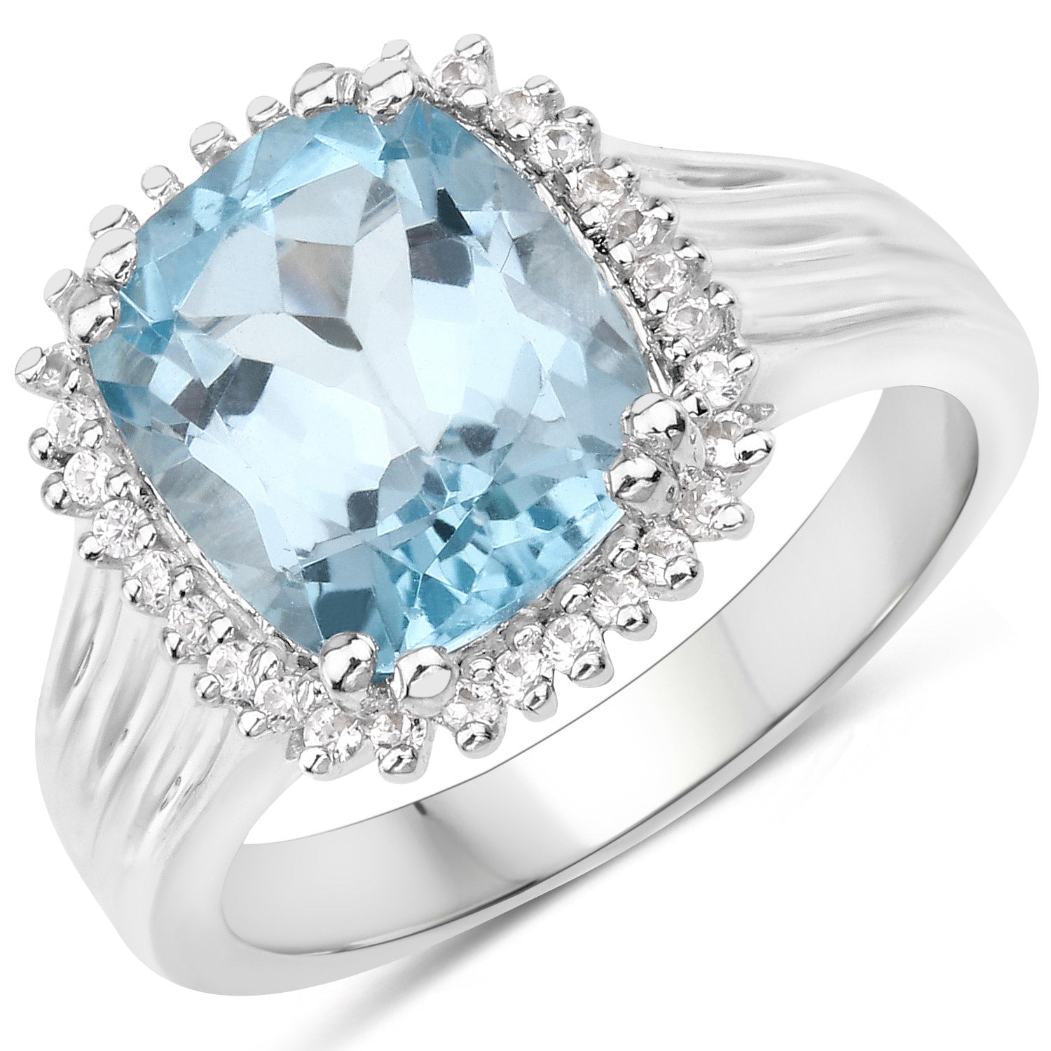4.32 Carat Genuine Blue Topaz and White Zircon .925 Sterling Silver Ring Bids.com