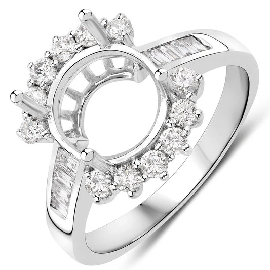 0.58 Carat Genuine White Diamond 14K White Gold Semi Mount Ring - holds 9.00mm Round Gemstone Bids.com