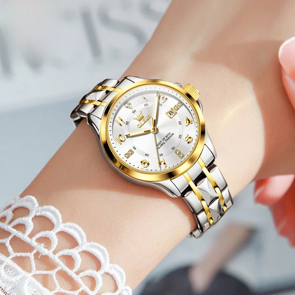 Women's Stainless Steel Two Tone Quartz Watch With Date BandsCo Straps