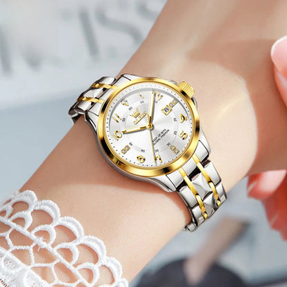 Women's Stainless Steel Two Tone Quartz Watch With Date BandsCo Straps