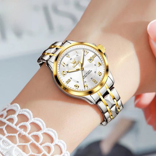 Women's Stainless Steel Two Tone Quartz Watch With Date BandsCo Straps