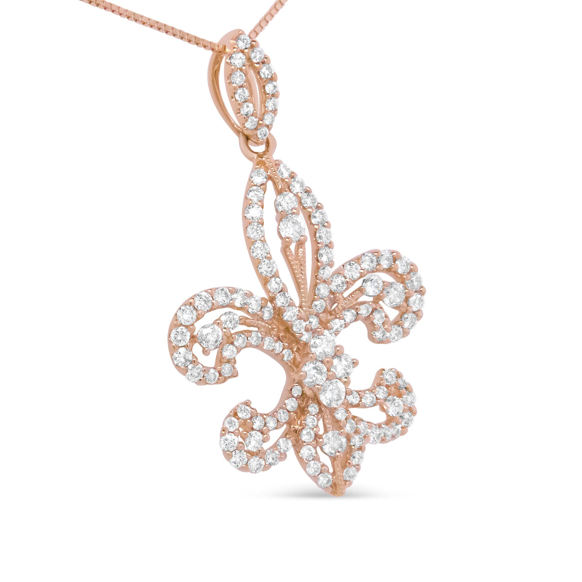 14K Yellow Gold 1.00 Cttw Round Diamond Fleur De Lis 18" Pendant Necklace (H-I Color, SI2-I1 Clarity) Bids.com