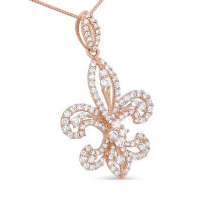 14K Yellow Gold 1.00 Cttw Round Diamond Fleur De Lis 18" Pendant Necklace (H-I Color, SI2-I1 Clarity) Bids.com
