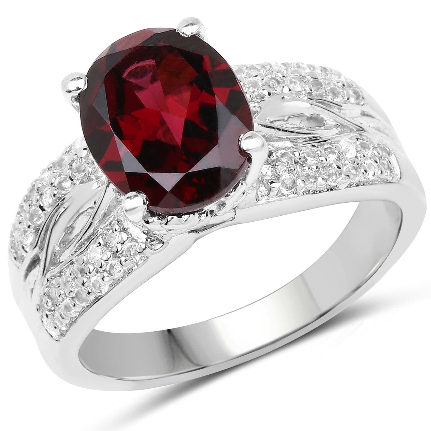 3.23 Carat Genuine Rhodolite and White Topaz .925 Sterling Silver Ring Bids.com