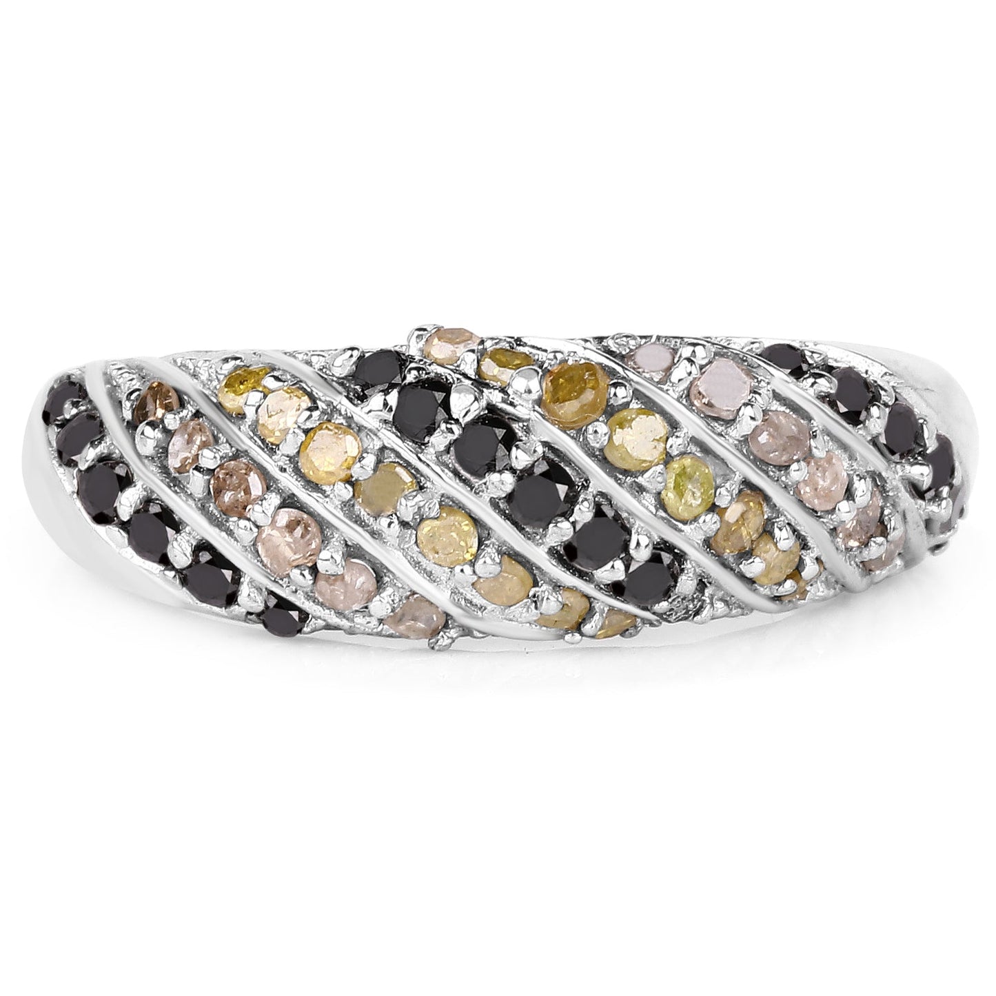 0.63 Carat Genuine Champagne Diamond, Yellow Diamond & Black Diamond .925 Sterling Silver Ring Bids.com