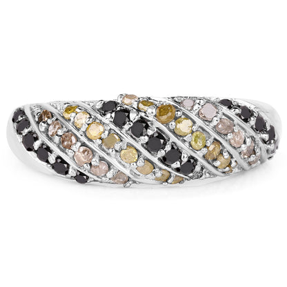 0.63 Carat Genuine Champagne Diamond, Yellow Diamond & Black Diamond .925 Sterling Silver Ring Bids.com
